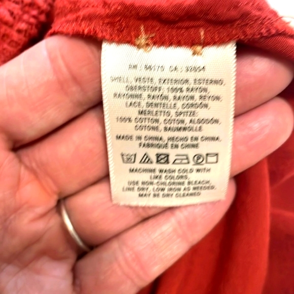 Anthropologie Maeve Burnt Orange 3/4 Sleeve Buttoned Blouse with Crochet Front - Picture 10 of 11